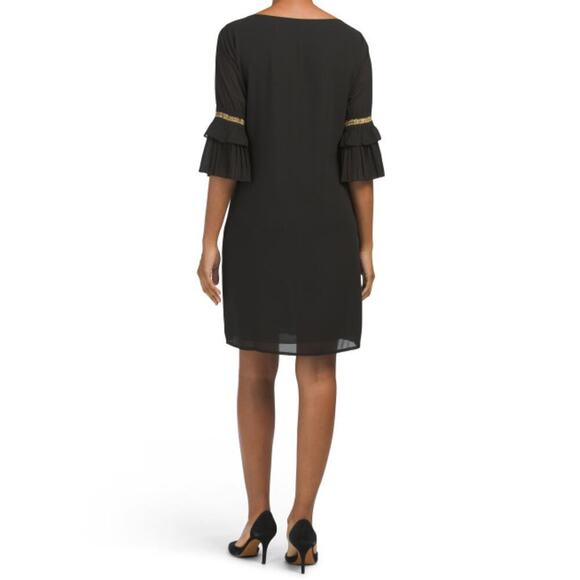 New MIM'S CREAZIONI Made In Italy Sheer Overlay Pleated Cuff Cocktail Mini Dress - Picture 3 of 10